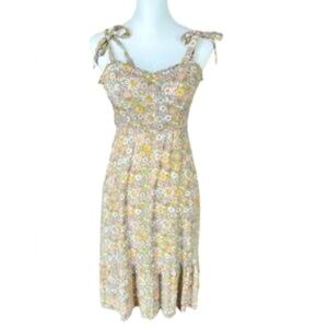 AUW Vintage Green Multicolor Floral Midi Dress With Bustier Neckline Size XL